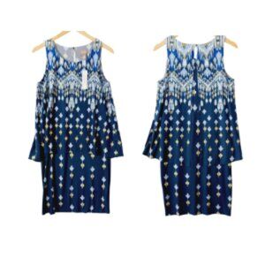 Chico's NWT Sleeveless Layered Sheath Dress, Blue Ikat Print, Size 0 (U.S. 4/6)
